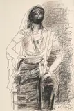 Untitled by K. M. Adimoolam, Charcoal and ink on paper, sold Jul 2025