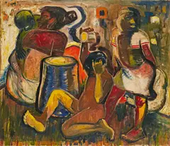 Morning Bath (Snaan) by Maqbool Fida Husain, Oil on canvas, sold Sep 2025