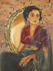Portrait of Meher (The Grey Sari) by Jehangir Sabavala, Oil on canvas, sold Sep 2025