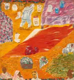 Objects With and Without Shadows by Arpita Singh, 1989, Oil on canvas, sold Sep 2025
