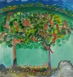 On the Tree by Bhupen Khakhar, Acrylic on paper, sold Sep 2025