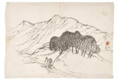 Landscape by Nandalal Bose, Ink on paper, sold Sep 2025
