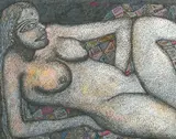 Woman Reclining I by Jogen Chowdhury, 1999, Ink and pastel on paper, sold Sep 2025