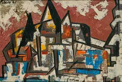 Houses by Lancelot Ribeiro, Oil on board, sold Sep 2025