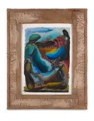 Sans titre by Sandro Chia, circa 2000, Acrylique sur papier dans un cadre de bois et toile de jute de l'artiste, sold Apr 2025