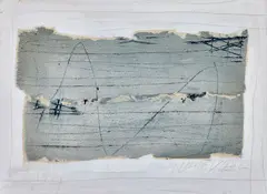 Deux petites bandes de ciel gris-bleu by Georges Noël, 1994, Technique mixte sur papier, sold Apr 2025
