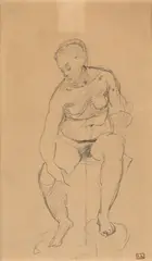 Etude de nu féminin assis by Jules Dalou, Crayon noir, sold Feb 2025