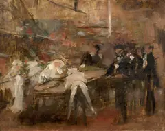 Aux cuisines by Jean-Baptiste Carpeaux, Huile sur toile (Toile d'origine), sold Feb 2025