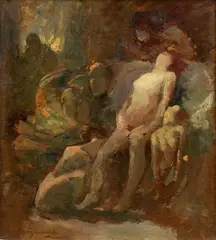 L' Accouchement (femme nue assise) by Jean-Baptiste Carpeaux, Huile sur papier marouflé sur toile, sold Feb 2025