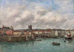 Dieppe. Le port, vue prise du Pollet by Eugène Boudin, Huile sur toile (Toile et châssis d'origine), sold Feb 2025
