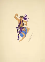Danseur perse by Erté, Aquarelle gouachée et rehaut d'argent, sold Feb 2025