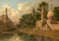 Vue de monuments, probablement au Caire by Adrien Dauzats, Huile sur toile (Toile d'origine), sold Feb 2025