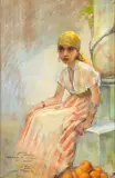 La vendeuse d'oranges by dit Géo Jean Geoffroy, Pastel sur papier marouflé sur toile, sold Mar 2025