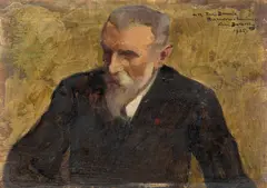 Portrait de René Doumic (1860-1937) by André Devambez, Huile sur panneau, une planche, sold Mar 2025