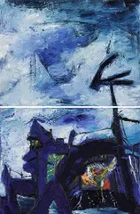 Blue Sky by Manu Parekh, Oil and acrylic on canvas, sold Dec 2022