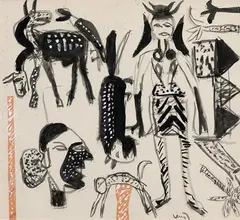 Untitled by K. G. Subramanyan, Ink, watercolour and collage on paper, sold Dec 2022