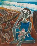 Girl with the Broken Doll by Paritosh Sen, 2005, Acrylic on canvas, sold May 2022