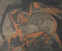 Horses by Krishna Shamrao Kulkarni, Oil on canvas, sold May 2022