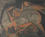 Horses by Krishna Shamrao Kulkarni, Oil on canvas, sold May 2022