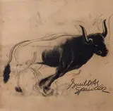 Untitled (Bull Series) by Sunil Das, Charcoal and ink on paper pasted on mount board, sold May 2022