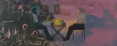 Conversation by Nataraj Sharma, Oil on canvas pasted on hardboard, sold May 2022