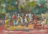 Village Fish Market by K H, Oil on canvas, sold Jun 2022