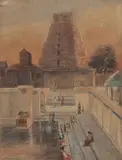 Temple in the South by Hemendranath Mazumdar, Watercolour on paperboard, sold Jun 2022