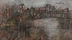 Landscape by F. N. Souza, Oil on canvas, sold Jun 2022