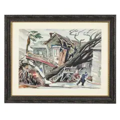 Untitled by Don David, Watercolor "Hurricane Strikes Sacramento", offered Sep 2023