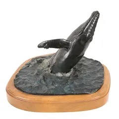 Untitled by Burke Rutherford, bronze whale sculpture on wood plinth. Marked at base, offered Sep 2023