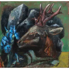Rehbock mit Iris II by Peter Chevalier, 1986, oil on linen, sold Jan 2026