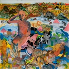 Sea Beach by Bhupen Khakhar, Reverse painting on acrylic, sold Mar 2026
