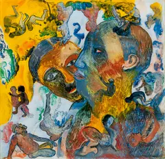 Lovers by Bhupen Khakhar, Reverse painting on acrylic, sold Mar 2026
