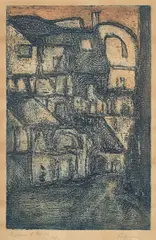 Untitled (Houses) by Akbar Padamsee, Etching on paper, sold Mar 2026