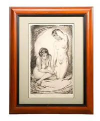 Die Perle (two female nudes, seated/kneeling, one holding pearl) by Hanns Anker, Etching on paper, sold Oct 2026