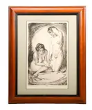 Die Perle (two female nudes, seated/kneeling, one holding pearl) by Hanns Anker, Etching on paper, sold Oct 2026