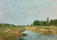 Laveuses au bord de la rivière by Eugène Boudin, 1886, Huile sur toile, sold Apr 2025