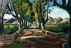 Allée de platanes, Graveson by Auguste Chabaud, circa 1921, Huile sur toile, sold Apr 2025