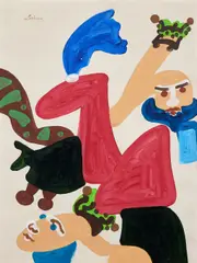 Composition by Charles Lapicque, circa 1970, Acrylique sur papier, sold Apr 2025