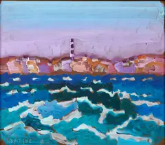 Le phare by Charles Lapicque, 1958, Huile sur papier marouflé sur toile, sold Apr 2025
