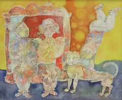 Untitled by Sakti Burman, Oil on canvas, sold Jun 2022