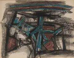 Untitled by Ram Kumar, 1967, Ink and pastel on paper pasted on mount board, sold Jun 2022