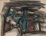 Untitled by Ram Kumar, 1967, Ink and pastel on paper pasted on mount board, sold Jun 2022