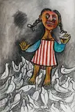 Girl feeding Birds by Paritosh Sen, Acrylic on canvas, offered Jun 2022