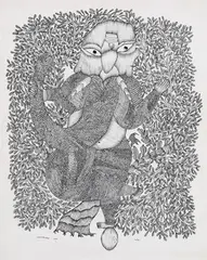 Ganesh (Gond Art) by Jangarh Singh Shyam, 1995, Pen and ink on paper, sold May 2022