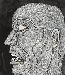 Angry Man by Jogen Chowdhury, 2014, Pen and ink on card, sold May 2022
