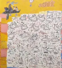 Twenty-seven Ducks of Memory by Arpita Singh, 1996, Oil on canvas, sold Apr 2022