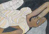 Woman Reclining by Jogen Chowdhury, 2013, Ink and pastel on paper pasted on paper, offered Apr 2022