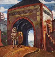 St Mercurius of Smolensk by Nicholas Roerich, 1919, Oil on canvas, sold Apr 2022