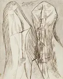 Untitled (King and Queen) by F. N. Souza, Pencil, pen and ink on paper, sold Dec 2022